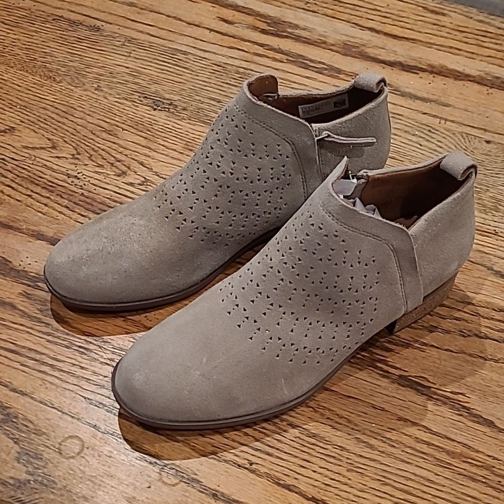 Toms Taupe Suede Perforated Ankle Booties